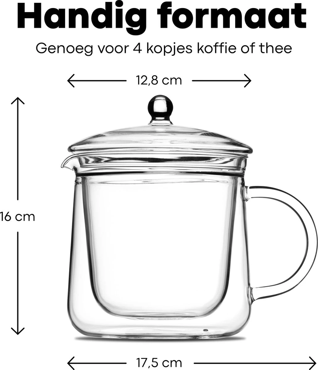 Vatten® Premium Glazen Theepot - 700ml - Dubbelwandig - Anti-drup - Transparant 4 Vatten® Premium Glazen Theepot - 700ml - Dubbelwandig - Anti-drup - Transparant - Afbeelding 2