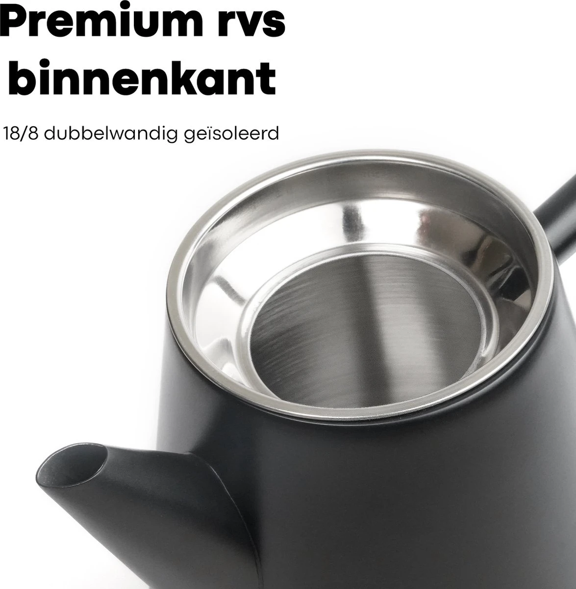 Vatten® - Premium RVS Theepot - Incl. RVS Theefilter - 1L - Zwart - Dubbelwandig 5 Vatten® - Premium RVS Theepot - Incl. RVS Theefilter - 1L - Zwart - Dubbelwandig - Afbeelding 3