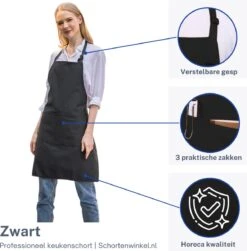 Schortenwinkel - Professioneel Keukenschort - Kookschort - Horeca - Zwart -Keukengerei Winkel 1180x1200
