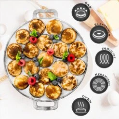 IRONO Poffertjespan Set - Incl. Doseerfles, Kwast En Vork - Poffertjespan Inductie En Electrisch - Poffertjesmaker 19 Poffertjes - Poffertjes Maken - Spuitfles - Cadeau Voor Mannen En Vrouwen -Keukengerei Winkel 1198x1200 9
