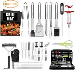 Saveur Royal® 35-delige Barbecue Gereedschapset In Roestvrij Staal - BBQ Grill Set Met Draagtas - Barbecuegerei-sets - Barbecue Accessoires Gereedschap - 35-delig
