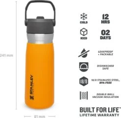 Stanley The IceFlow™ Flip Straw Water Bottle 0,65L - Thermosfles - Saffron -Keukengerei Winkel 1200x1170