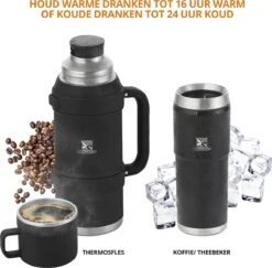 MacGyver RVS Thermoskan 1.5 Ltr – RVS Thermosbeker 0,55 Ltr - Langdurig Warm/koud - Zwart -Keukengerei Winkel 1200x1180