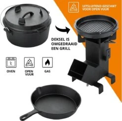 Dutch Mountains Gietijzeren Pannenset 7-delig - Dutch Oven – Braadpan - Grillpan - Hapjespan - Kookset In Houten Transportkist - Deksellifter - Brander -Keukengerei Winkel 1200x1185 4
