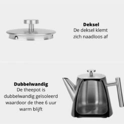 Castagnola Theepot Met Filter – Theekan – Theepot Dubbelwandig – Theepot Roestvrijstaal – Hoogwaardig RVS – 1 Liter – 5 Kopjes Thee – Zilver -Keukengerei Winkel 1200x1195 8