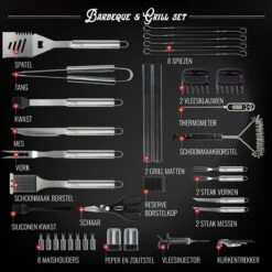 Mountain Jack® 40-Delige Luxe BBQ Grill Accessoires Set In Roestvrij Staal – Barbecue Gereedschap – Tangenset, Vlees Thermometer, Vleestang, Borstel, Spiezen, Vleesmes, Vleesvork 17 Mountain Jack® 40-Delige Luxe BBQ Grill Accessoires Set In Roestvrij Staal – Barbecue Gereedschap – Tangenset, Vlees Thermometer, Vleestang, Borstel, Spiezen, Vleesmes, Vleesvork -Keukengerei Winkel 1200x1199 19