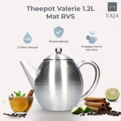 Vaja Valerie - Theepot Met Filter - Dubbelwandig - RVS - 1.2L -Keukengerei Winkel 1200x1200 1039