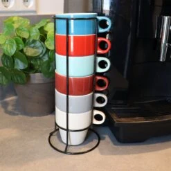 Orange85 Koffiekopjes - Met Houder - Set Van 6 - Gekleurd - 300 Ml - Keramiek -Keukengerei Winkel 1200x1200 1044