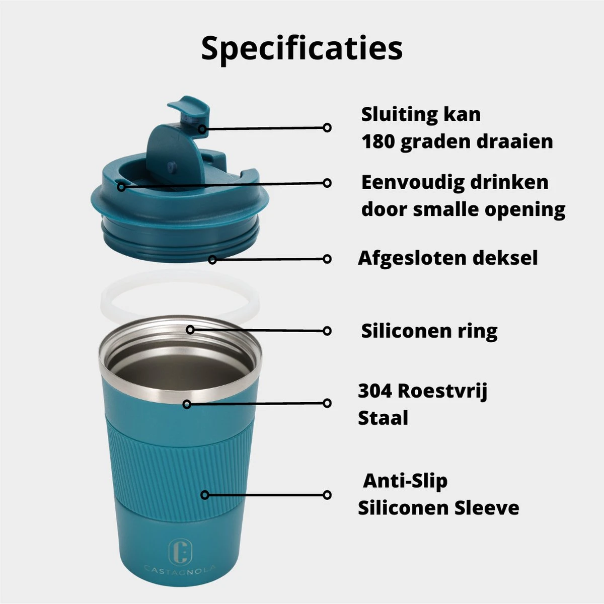 Castagnola Design RVS Koffiebeker To Go - Blauw - 380ml - Thermosbeker - Theebeker 8 Castagnola Design RVS Koffiebeker To Go - Blauw - 380ml - Thermosbeker - Theebeker - Afbeelding 6