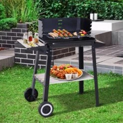 Verrijdbare Barbecue – Houtskool/Briketten - Verstelbare Grillplaat – Houten Tafel – Winscherm – Gewicht 5.9kg -Keukengerei Winkel 1200x1200 1113