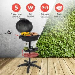KitchenBrothers Elektrische BBQ - Met Grillplaat - Anti-aanbaklaag - Incl. Plank/Houders - Grilloppervlak 46,5x33,8cm - Tot 300°C - 2400W - Zwart -Keukengerei Winkel 1200x1200 1160