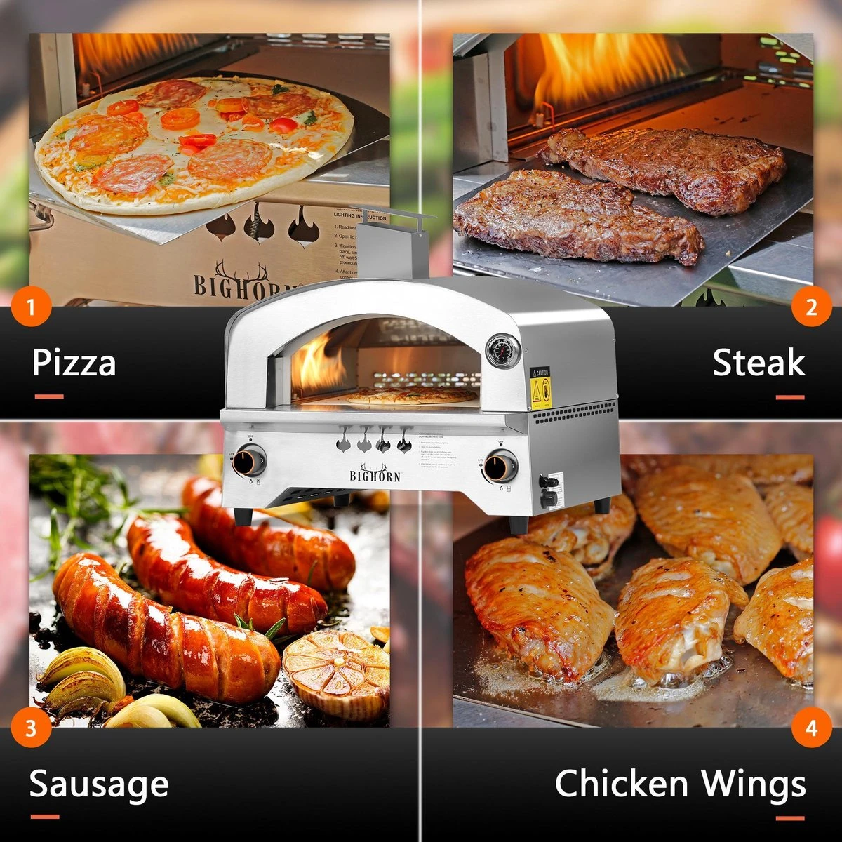 Bighorn Outdoor Edelstaal Gas Pizza Oven - Draagbare Gas Barbecue - Edelstaal -Model SRGG20001 4 Bighorn Outdoor Edelstaal Gas Pizza Oven - Draagbare Gas Barbecue - Edelstaal -Model SRGG20001 - Afbeelding 2