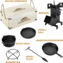 Dutch Mountains Gietijzeren Pannenset 7-delig - Dutch Oven – Braadpan - Grillpan - Hapjespan - Kookset In Houten Transportkist - Deksellifter - Brander -Keukengerei Winkel 1200x1200 1277