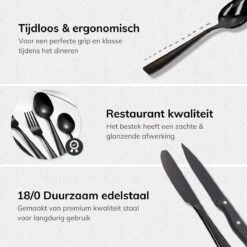Deleca 6 Persoons Bestekset (36-delig) - Lepels, Messen, Vorken & Steakmessen - Vaatwasserbestendig - Zwart / RVS -Keukengerei Winkel 1200x1200 140