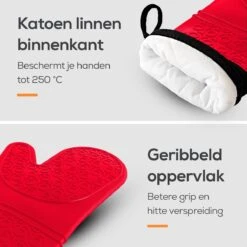 KitchenLove Ovenwanten - 2 Stuks Ovenhandschoenen - Hittebestendig Tot 250 °C - Siliconen - Rood -Keukengerei Winkel 1200x1200 38