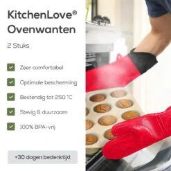 KitchenLove Ovenwanten - 2 Stuks Ovenhandschoenen - Hittebestendig Tot 250 °C - Siliconen - Rood -Keukengerei Winkel 1200x1200 39