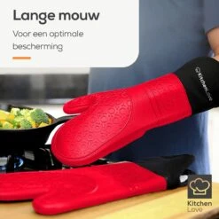 KitchenLove Ovenwanten - 2 Stuks Ovenhandschoenen - Hittebestendig Tot 250 °C - Siliconen - Rood -Keukengerei Winkel 1200x1200 41