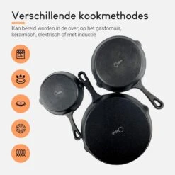 Ocina Gietijzeren Pan – Set Van 3 Stuks – ø25cm, ø19.5cm En ø16cm - Skillet - Koekenpan – Hapjespan – Koekenpan Inductie – Koekenpannenset - Gietijzeren Pan Bbq - Gietijzer - Incl. Receptenboek -Keukengerei Winkel 1200x1200 545