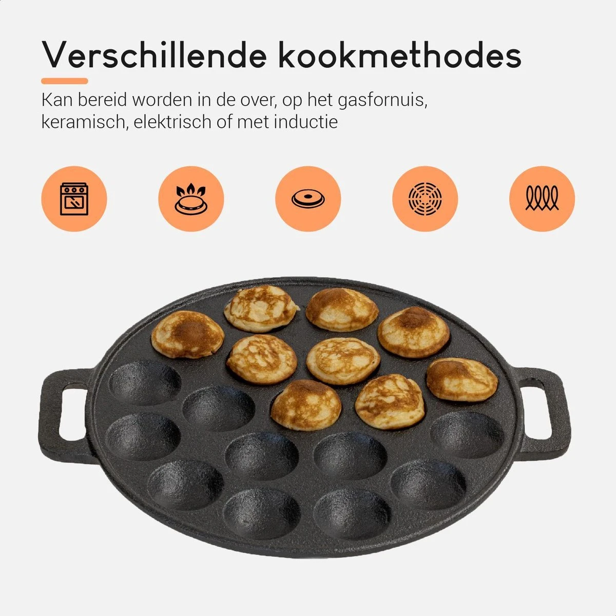 Ocina Poffertjespan – Combo Pack – 19 Poffertjes – Poffertjesmaker – Poffertjespan Inductie – Poffertjespan Electrisch – Gietijzeren Pan - Inclusief Doseerfles, Handvaten, 6x Poffertjesvorken En Invetkwast – Gratis Receptenboek 6 Ocina Poffertjespan – Combo Pack – 19 Poffertjes – Poffertjesmaker – Poffertjespan Inductie – Poffertjespan Electrisch – Gietijzeren Pan - Inclusief Doseerfles, Handvaten, 6x Poffertjesvorken En Invetkwast – Gratis Receptenboek - Afbeelding 4