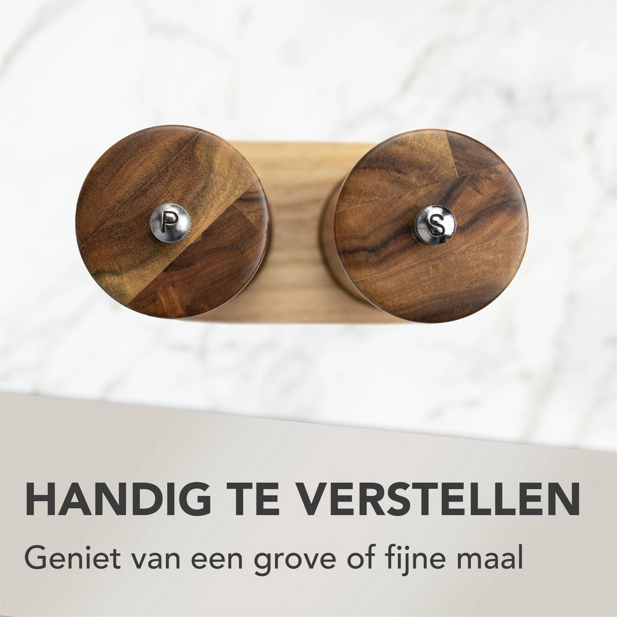 Nimma® Peper En Zoutmolen Set - Incl Navul Lepel - Verstelbare Maalgraad - Acacia Hout 5 Nimma® Peper En Zoutmolen Set - Incl Navul Lepel - Verstelbare Maalgraad - Acacia Hout - Afbeelding 3