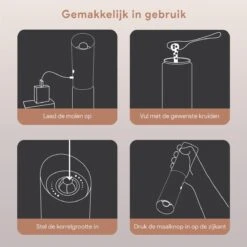 DODANA Premium Peper - & Zoutmolen Elektrisch - 1 Stuk - Pepermolen - Zoutmolen - Oplaadbaar - USB - Elektrische Pepermolen - RVS - Zwaartekracht Functie - LED Lamp - Nl Handleiding - Incl Borsteltje -Keukengerei Winkel 1200x1200 758