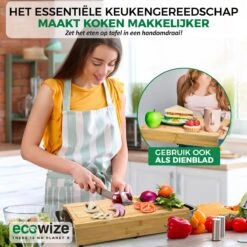 Ecowize 3-in-1 Bamboe Snijplank Met Opvangbak - Snijplank Hout Incl. 3 Roestvrijstalen Opvangbakjes Met Bamboe Deksel, 4 Inzetbare Raspen - Groentesnijder, Hakblok, Borrelplank, Tapasplank, Broodplank - 40x30cm - Duurzaam Cadeau -Keukengerei Winkel 1200x1200 782