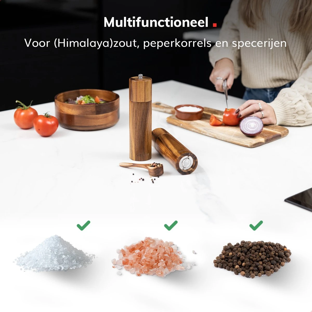 Deleca Luxe Peper En Zoutmolen Set - Zout / Pepermolen - Handmatig - Met Navul Lepel & Geschenkdoos - Acacia Hout - Rond 7 Deleca Luxe Peper En Zoutmolen Set - Zout / Pepermolen - Handmatig - Met Navul Lepel & Geschenkdoos - Acacia Hout - Rond - Afbeelding 5