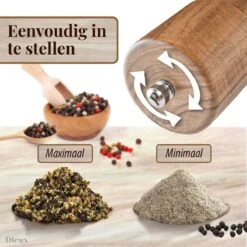 Dieux® - Peper En Zoutmolen Set - Cilinder Vorm - 22CM - Zout Peper Kruiden - 2 Stuks - Acacia Hout - Instelbare Maalgraad - Duurzaam - Luxe Kwaliteit - Hervulbaar - Pepermolen - Zoutmolen - BBQ Accesoires - Pasen -Keukengerei Winkel 1200x1200 830