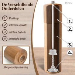 Dieux® - Peper En Zoutmolen Set - Cilinder Vorm - 22CM - Zout Peper Kruiden - 2 Stuks - Acacia Hout - Instelbare Maalgraad - Duurzaam - Luxe Kwaliteit - Hervulbaar - Pepermolen - Zoutmolen - BBQ Accesoires - Pasen -Keukengerei Winkel 1200x1200 833
