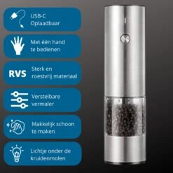 GOV Elektrische Peper- En Zoutmolen RVS XL Oplaadbaar - Automatische Pepermolen -Keukengerei Winkel 1200x1200 836