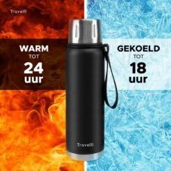 TravelR Thermosfles - Thermoskan - Drinkfles - Isoleerfles - BPA Vrij - Roestvrij Staal - 750 ML - Mat Zwart -Keukengerei Winkel 1200x1200 847