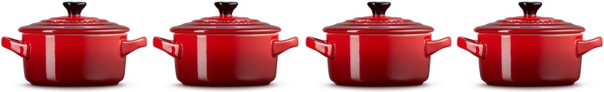 Le Creuset Aardewerken Mini Pannetjes Set Van 4 Stuks Kersenrood 4 Le Creuset Aardewerken Mini Pannetjes Set Van 4 Stuks Kersenrood - Afbeelding 3