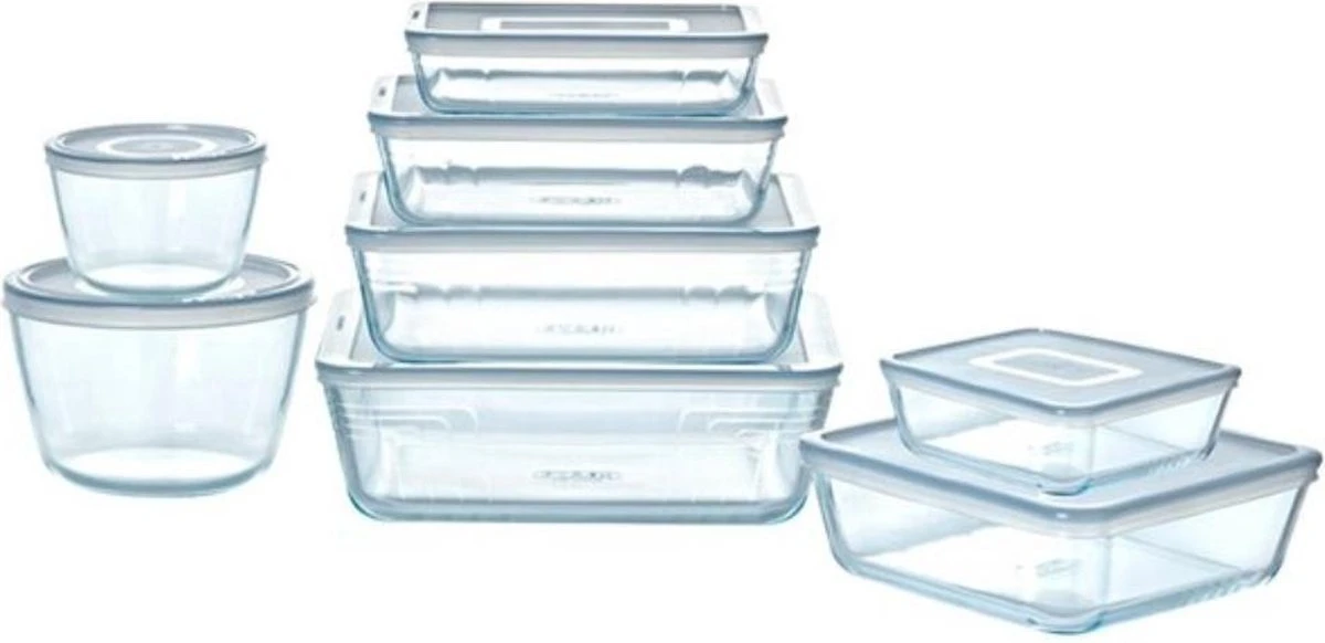 Pyrex - Cook & Freeze Schaal Met Deksel Set Van 8 Stuks - Transparant/Wit 4 Pyrex - Cook & Freeze Schaal Met Deksel Set Van 8 Stuks - Transparant/Wit - Afbeelding 2