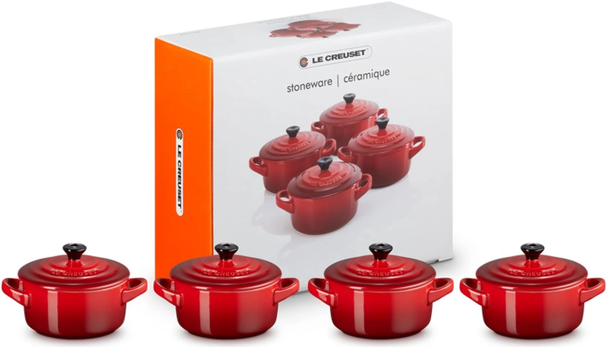 Le Creuset Aardewerken Mini Pannetjes Set Van 4 Stuks Kersenrood 2 Le Creuset Aardewerken Mini Pannetjes Set Van 4 Stuks Kersenrood