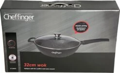 Cheffinger Wokpan Met Deksel - 32cm - Zwart - Pan - Keukenaccessoires -Keukengerei Winkel 1200x730