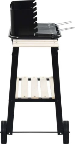 Verrijdbare Barbecue – Houtskool/Briketten - Verstelbare Grillplaat – Houten Tafel – Winscherm – Gewicht 5.9kg -Keukengerei Winkel 630x1200